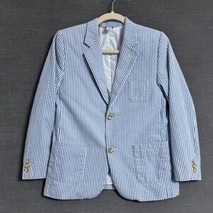 Hartstrings Blazer Boys 12 Blue Cotton Seersucker Nautical Preppy Party Summer